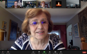 Valentina Kuryliw speaking to students in various Michigan classrooms during her online presentation for Holodomor Memorial Day.