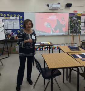 Valentina Kuryliw giving a teacher training workshop at the MSSTA Teaching in an Age of Polarization and Extremism annual conference which took place at Valley Gardens Middle School in Winnipeg, MB. 